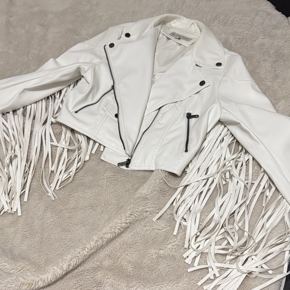 B Coature Jackets & Blazers - Faux Leather Fringe White Moto Jacket - M